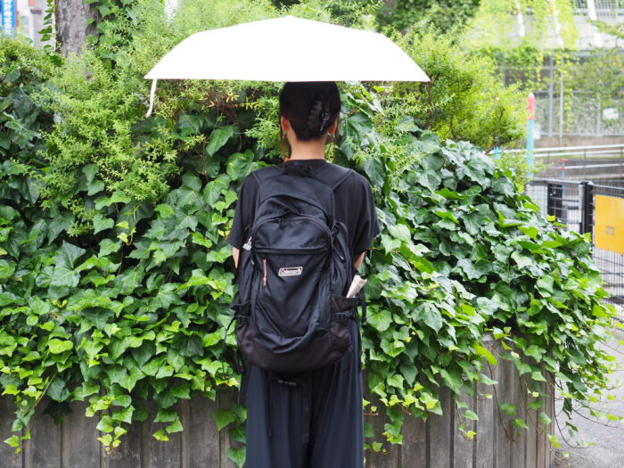 傘を開いて立った様子